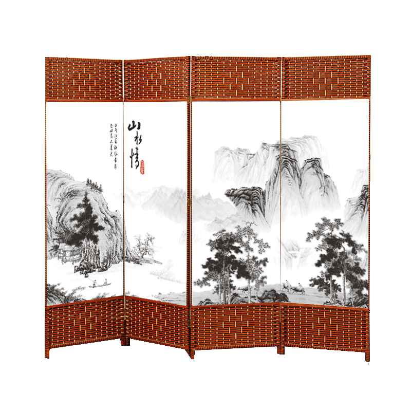 帝兰慕 屏风隔断客厅中式玄关柜酒店现代简约办公室草编定制实木卧室折叠移动简易屏风帘 图案A 一扇宽50cm*高170cm单面图案