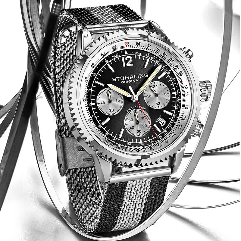 施图霖(stuhrling)施图灵(stuhrling)男士休闲时尚 编织钢带 日历三眼