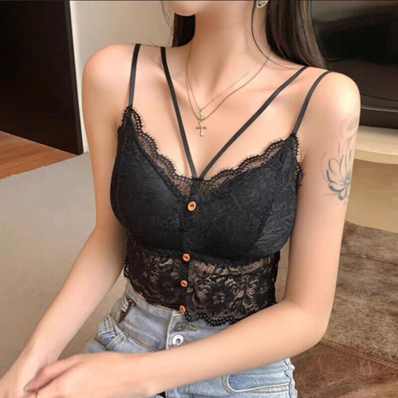 蕾丝叠穿小吊带女性感内搭挂脖背心纯欲风辣妹穿搭夏季百搭外穿抹情趣