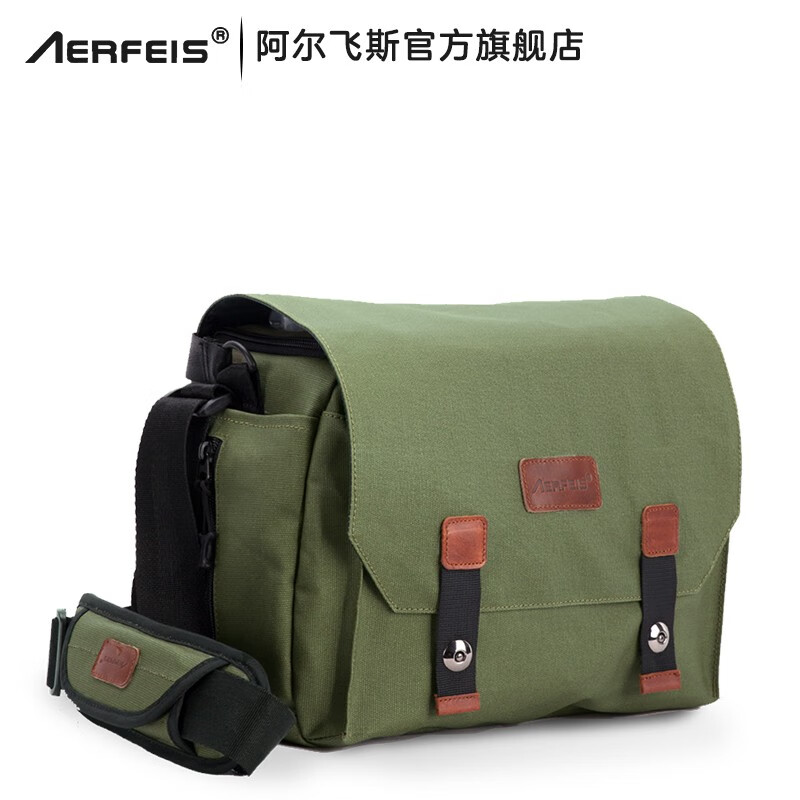 阿尔飞斯（AERFEIS） 相机包单反单肩索尼微单富士防水帆布斜跨摄影包品牌自营微单包 绿色大号