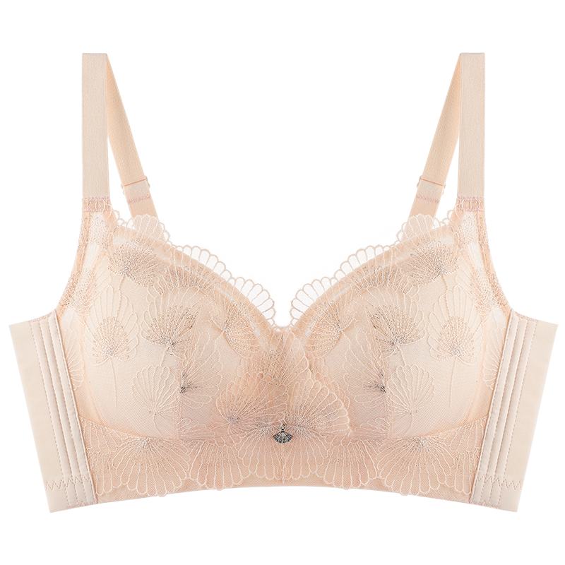夢芭蒂（Moonbadi）【設(shè)計師款】乳膠內(nèi)衣女無鋼圈文胸大胸顯小防下垂刺繡胸罩蒲公英 月光膚 75B