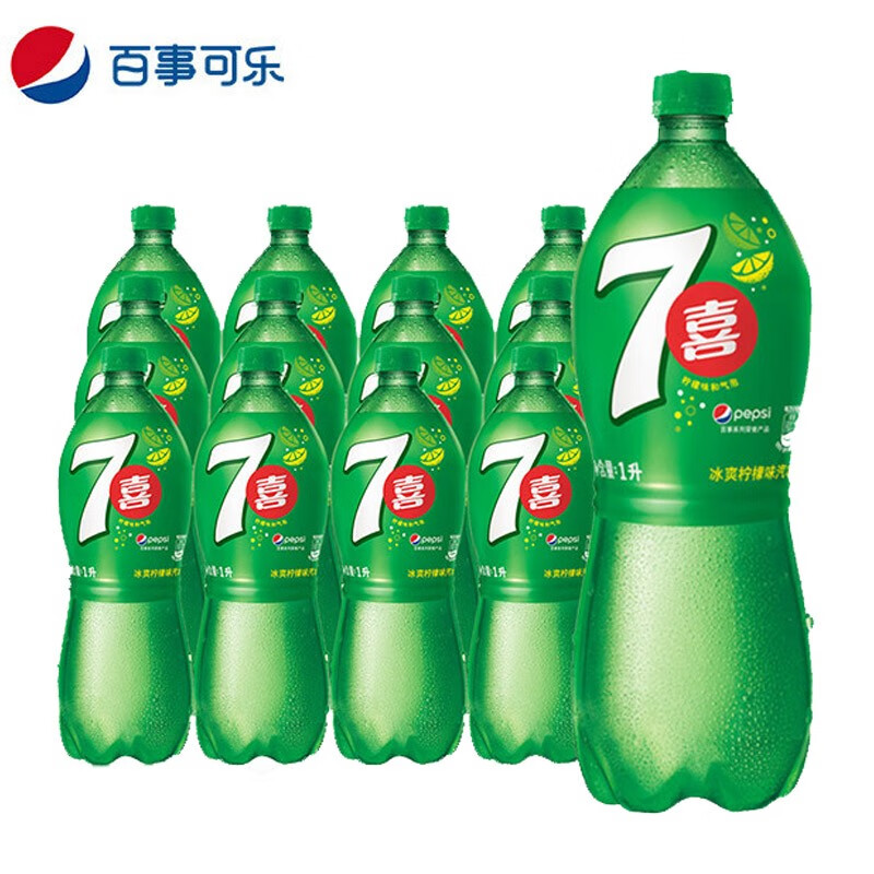 百事可乐七喜1l*8瓶碳酸饮料大瓶分享装家庭聚餐冰爽柠檬味汽水休闲