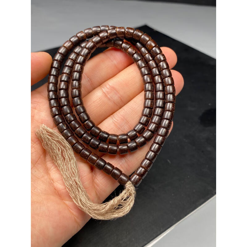 精品印尼天然原色老料直切老型椰蒂108佛珠手串 5*6直切桶珠