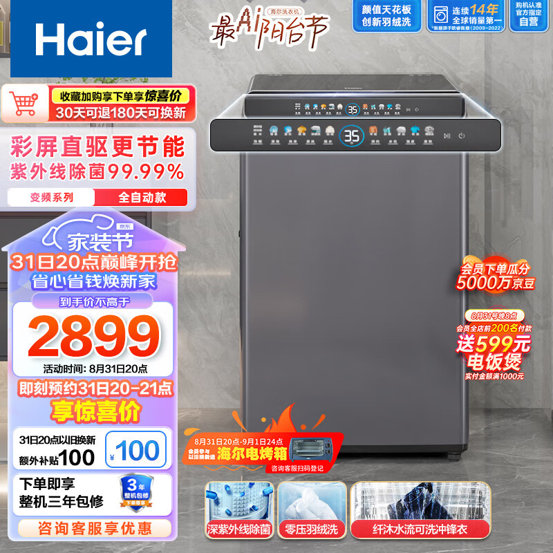 海尔Haier)波轮洗衣机全自动家电 以旧换新脱水机 紫外线内衣除菌 直驱 大容量10公斤EBC100B39Mate7