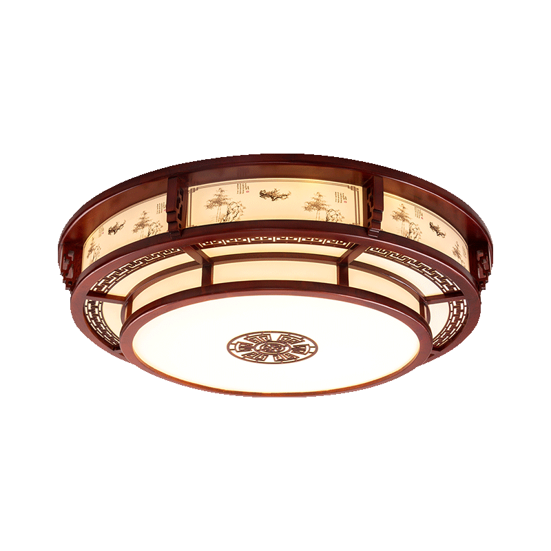 佰房燈飾新中式吸頂客廳燈國風(fēng)紅實(shí)木燈仿古典圓形臥室餐廳燈中山燈具套餐 【竹報平安】直徑120厘米三色溫