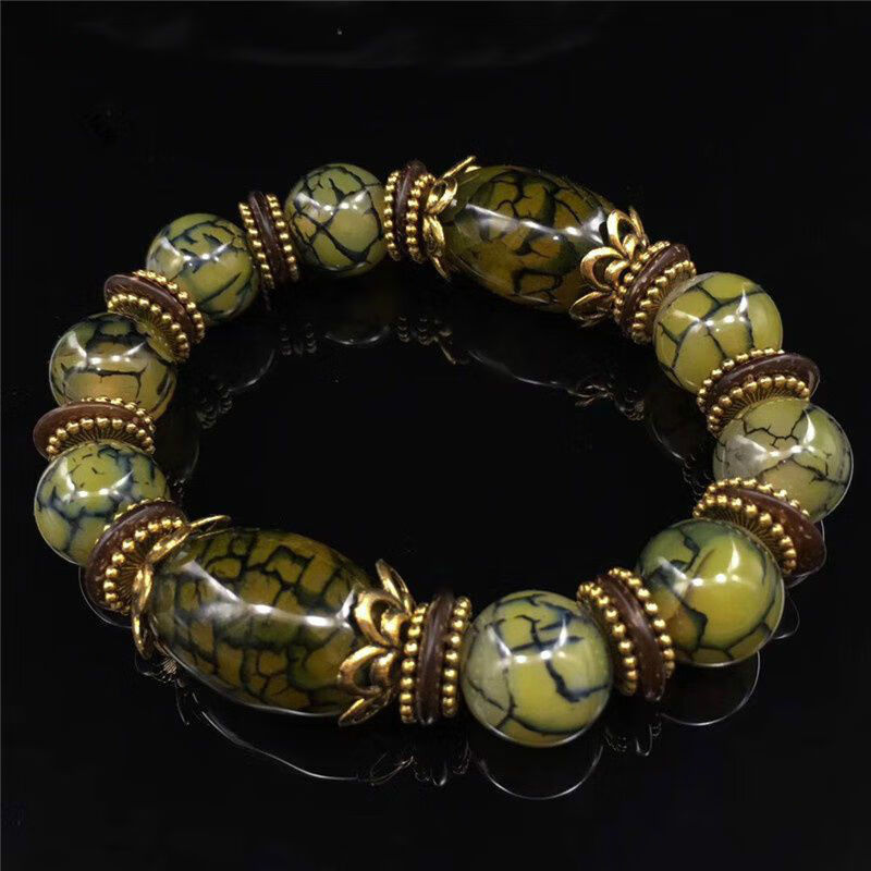仿古老玉黄绿复古玛瑙 男女款手串 时尚手链 主图老天珠