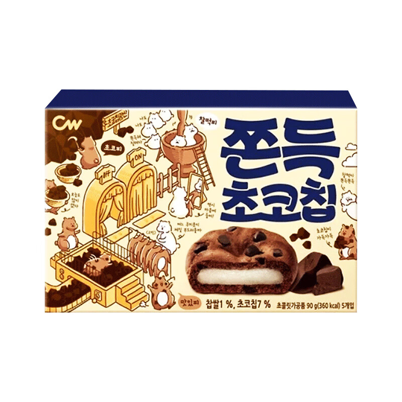 韩国进口糕点 Cw青佑巧克力曲奇糯米糍打糕 早餐糕点下午茶甜点休闲零食 巧克力味90g