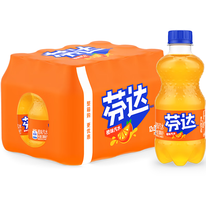 Fanta 芬达 可口可乐（Coca-Cola）芬达 Fanta 橙味汽水碳酸饮料300ml*12瓶 整箱装新老包装随机发货