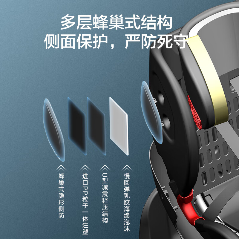 京东京造儿童安全座椅0-4-12岁 i-size认证 360°旋转 散热装置 商务舱灰色