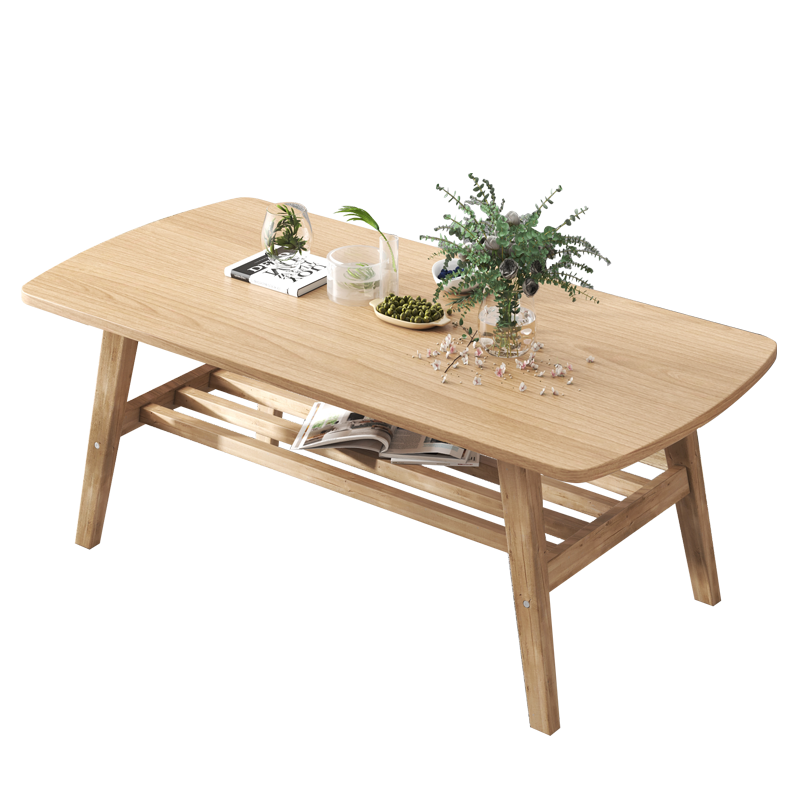 徽月 客厅茶几桌边角几实木小茶几简约圆形现代北欧办公室小户型长条小桌子阳台客厅茶饭桌两用 橡木色茶几【双层】120X55X45