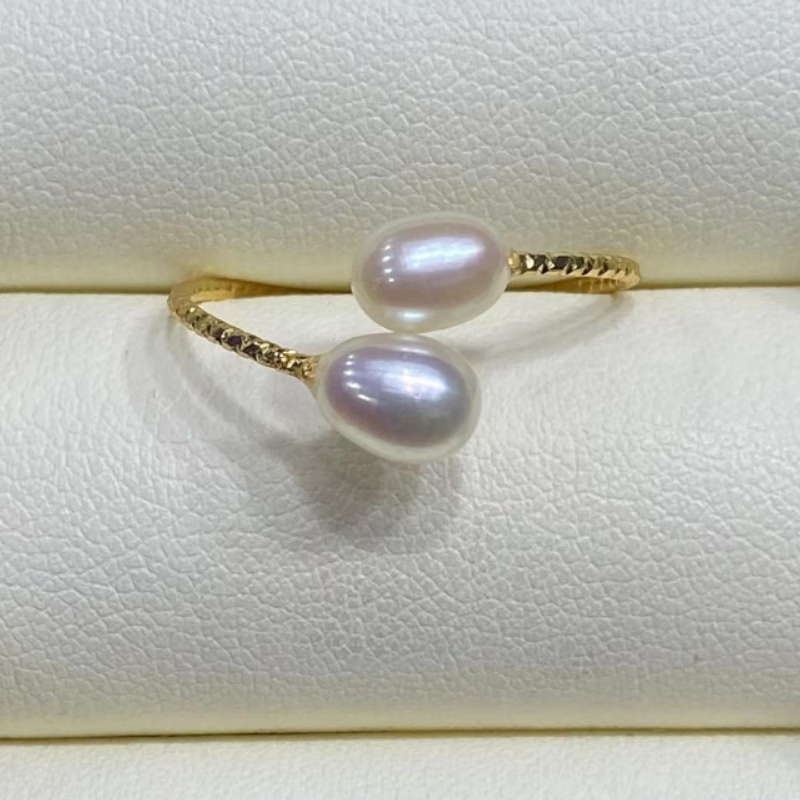 珍致缘014-粉丝专属时尚经典双珠白色珍珠戒指 合金材质