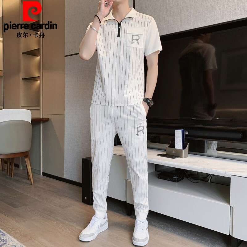 皮尔卡丹官方授权店男装 男士休闲运动服套装2022新款夏季短袖卫衣一