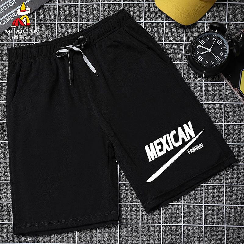 稻草人（MEXICAN）短裤男夏季时尚字母印花沙滩裤中裤男装运动休闲五分裤 黑色. 4XL