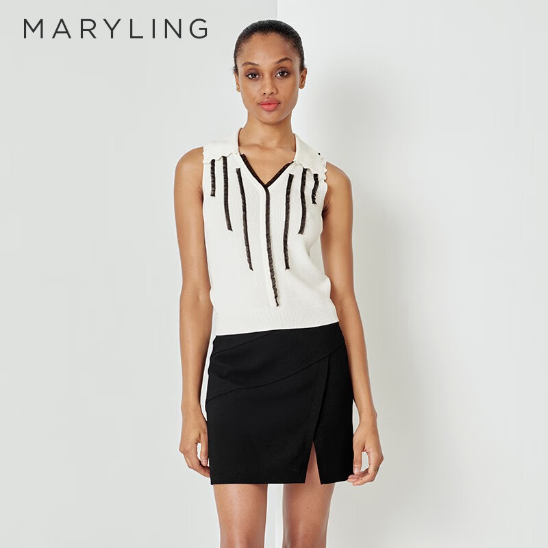 maryling玛俪琳2023夏季新品白色v型翻领针织背心a1ddw07650 白色 36