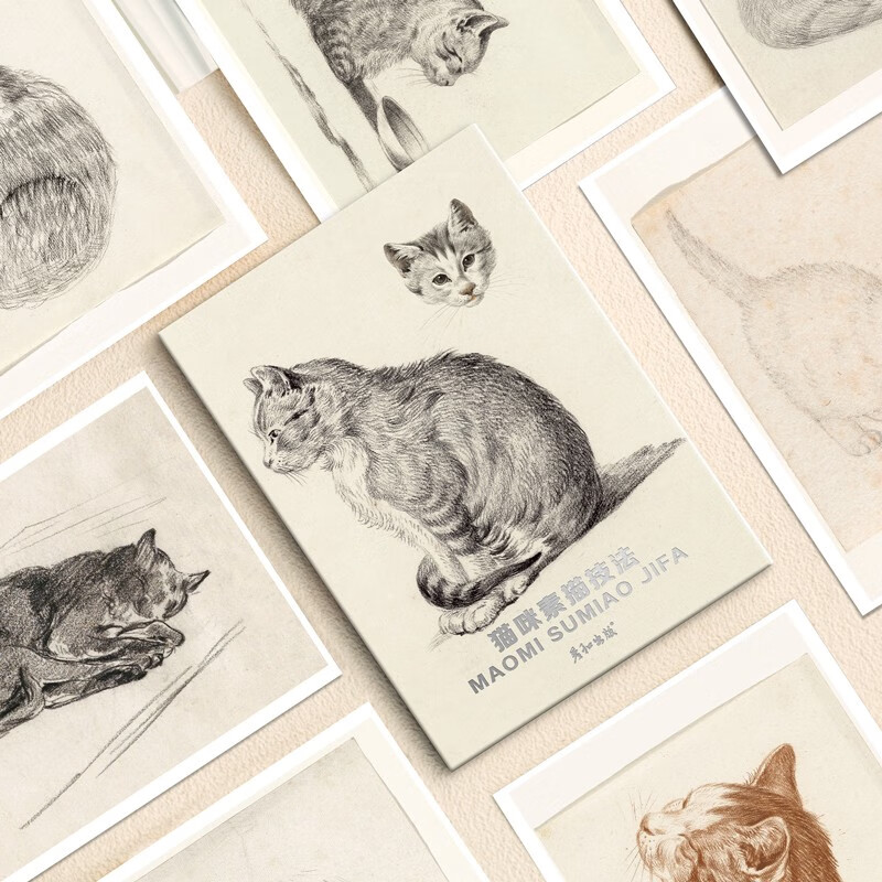 猫咪素描技法名画中的猫高清临摹卡艺术明信片画作文创留言卡油画卡