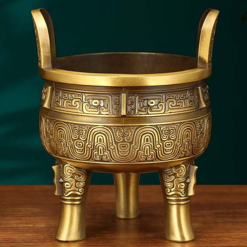 吉善堂全铜三足圆鼎摆件鼎盛千秋铜鼎香炉办公室桌面装饰商务开业礼品