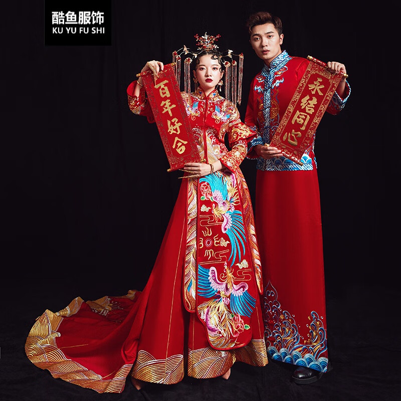 大码新娘新郎敬酒秀禾服新款中式婚纱新郎结婚秀禾礼服情侣禾服套装