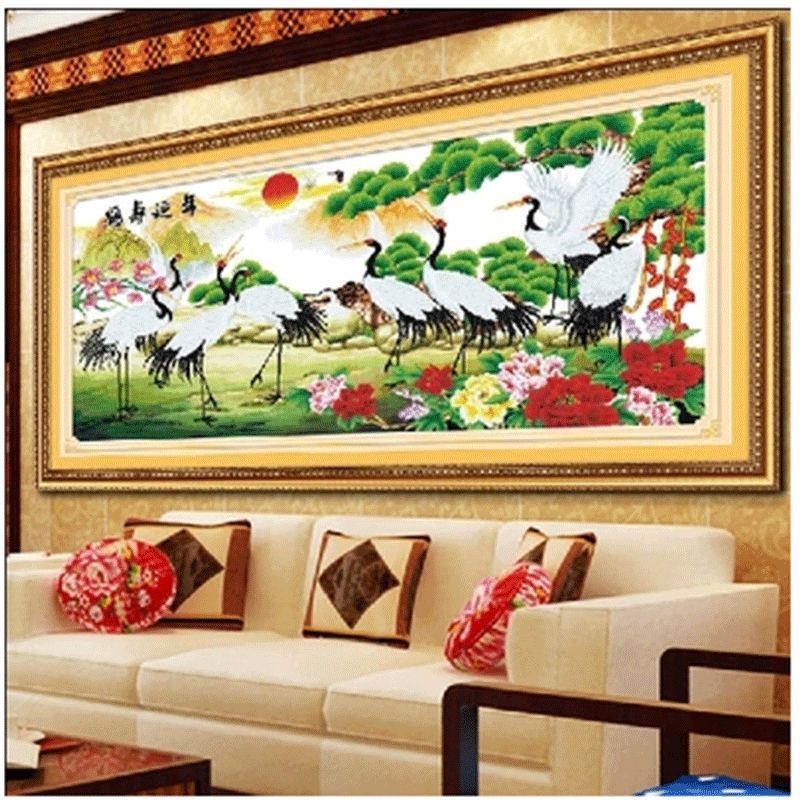 织巢鸟纯手工十字绣成品鹤寿延年仙鹤贺寿版松鹤图祝寿客厅卧室装饰挂