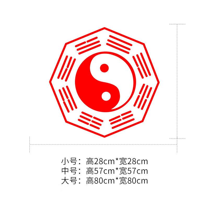 太极八卦墙贴贴纸八卦图道教阴阳图五行八卦图车门贴墙贴墙贴 红色 中