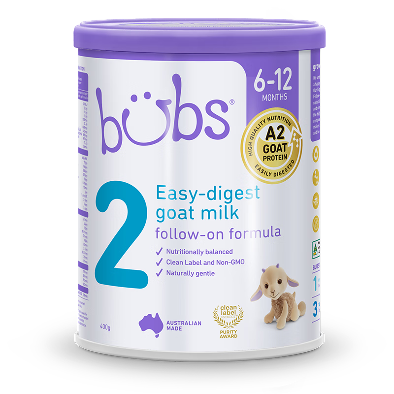 澳洲原装进口Bubs(贝儿)   A2羊奶蛋白较大婴儿配方羊奶粉  2段 小罐装 （6-12个月）400g/罐