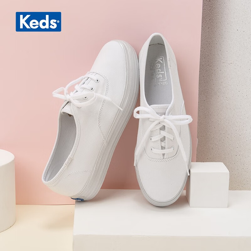 Keds新款女鞋 帆布小白鞋 松糕厚底鞋WF58035 白色/银色（ 比正常尺码大一码） 38