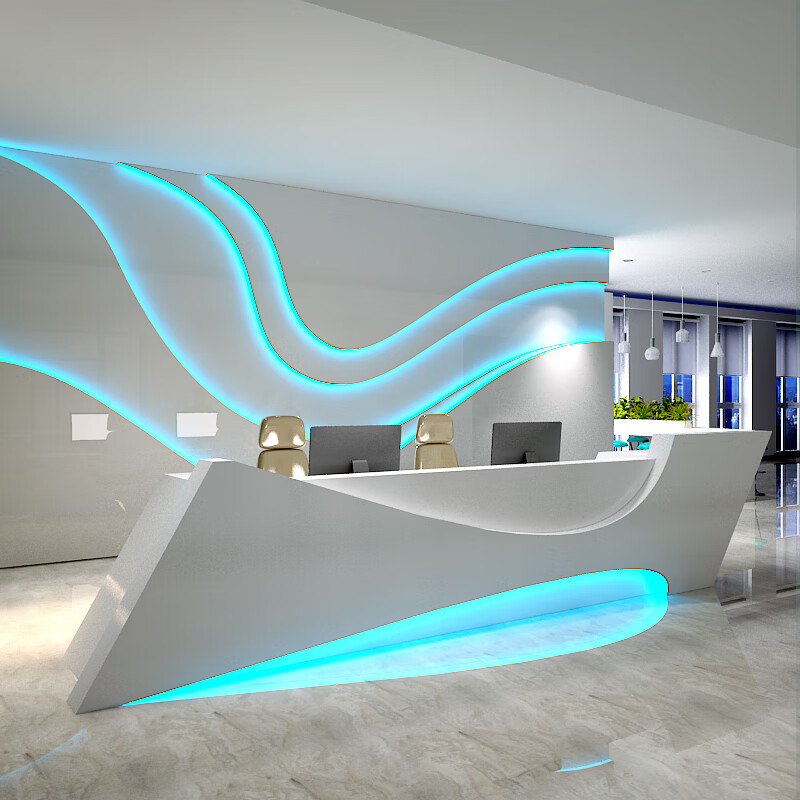 皇家盛典定制简约现代烤漆办公前台柜接待台美容院吧台轻奢化妆品店