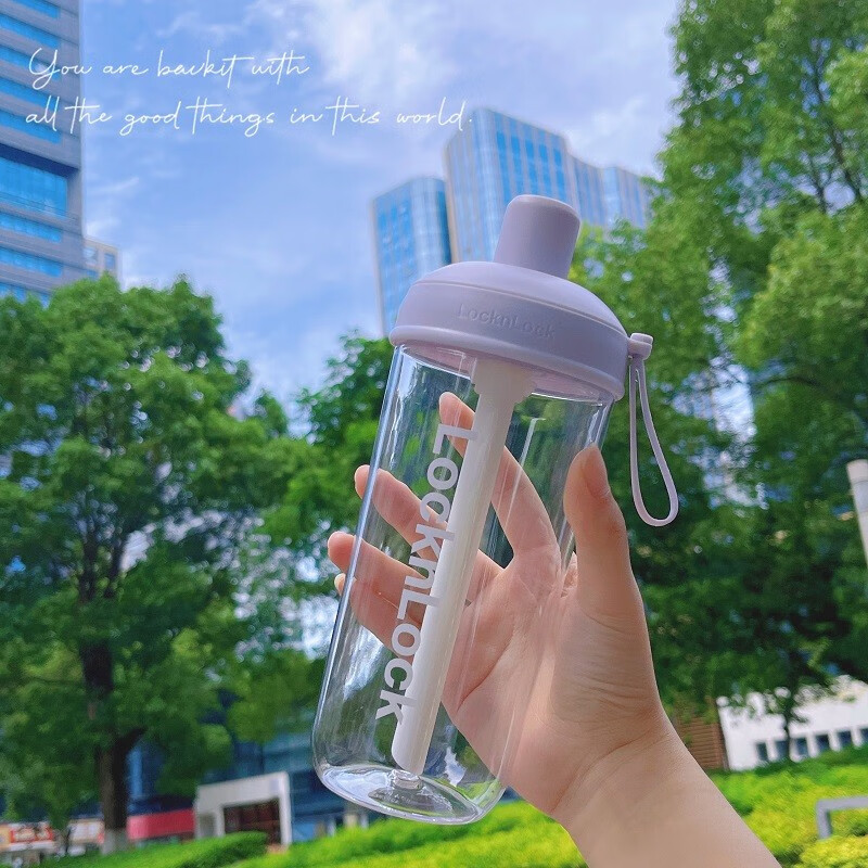 乐扣乐扣(LOCK&LOCK)奶茶杯 可360°摇摆吸管杯可爱颜值便携提手水杯女果汁牛奶咖啡杯 ABF791PUP紫色520ml