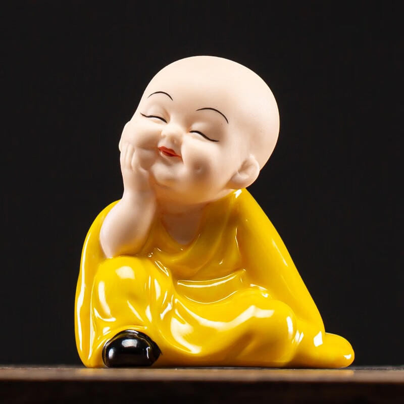 木客 可爱陶瓷小和尚禅意客厅桌面小摆件汽车车内装饰品园艺花盆造景