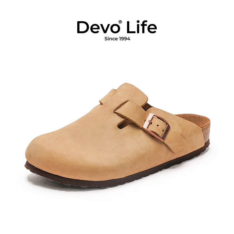 Devo Life的沃软木鞋 休闲时尚舒适百搭包头鞋 鞋子女夏季新款拖鞋3624 杏色磨砂皮 36