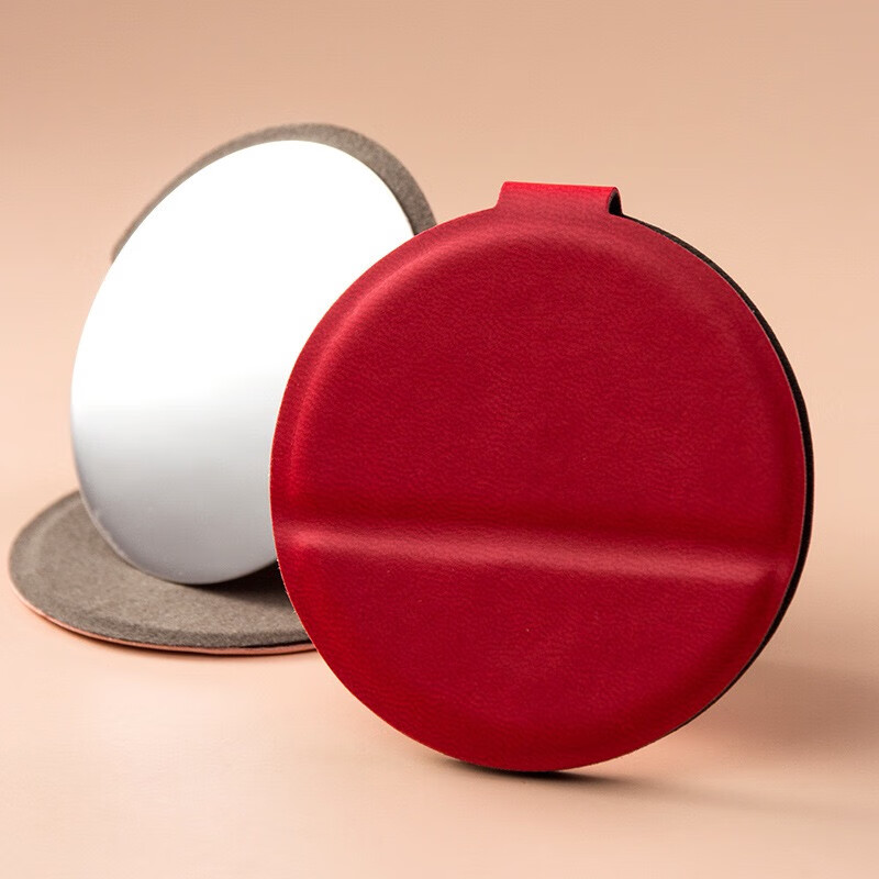 防摔化妆镜随身便携迷你小圆镜创意多色简约手持梳妆镜定制 胭红