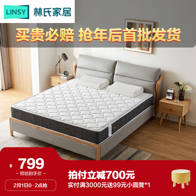 林氏家居原林氏木业椰棕床垫家用硬垫透气泰国进口乳胶【白色+灰色】CD118A床垫（厚度：200mm），1.8m*2.0m