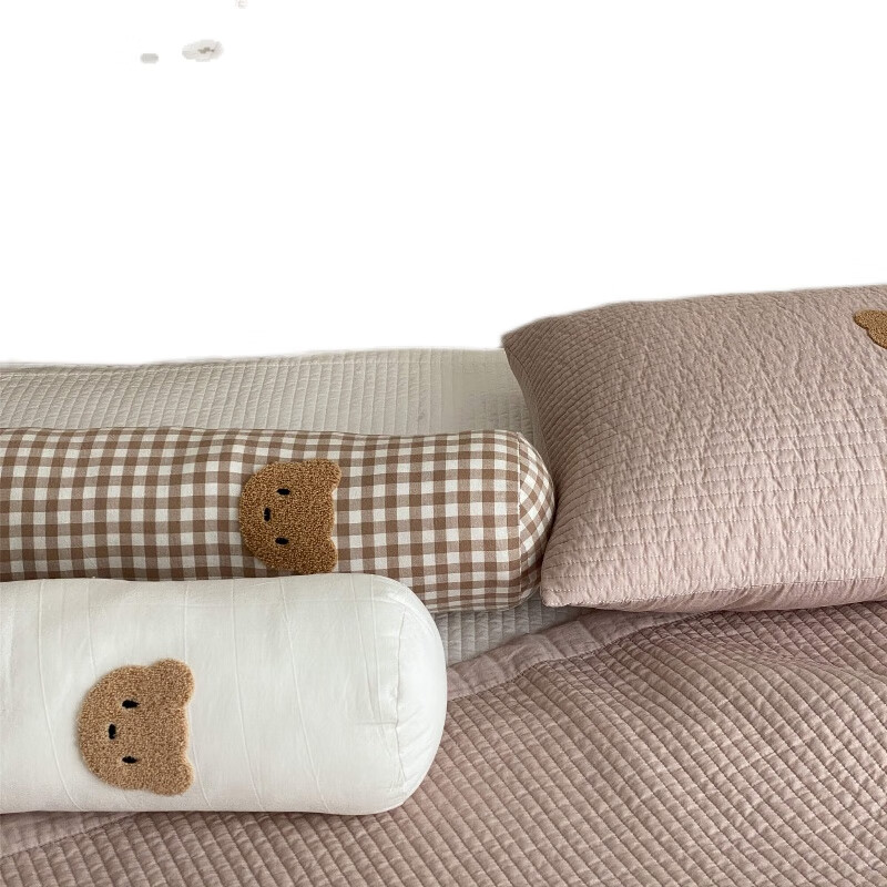 涂彩小熊糖果枕睡觉抱枕圆柱靠枕卡通北欧少女心可爱熊头沙发床头靠垫