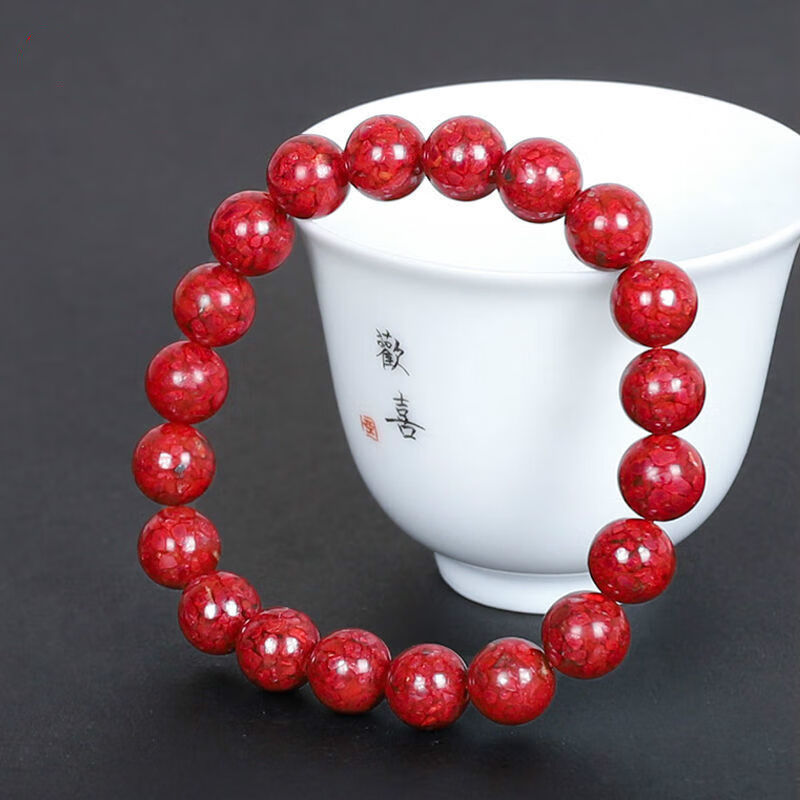 默奢原石紫金砂 全透光原矿晶体 朱砂手串 男女款本年朱砂手链 6mm女