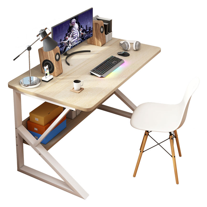 虎弟电脑桌家用学习桌简易多功能办公写字桌现代简约游戏娱乐桌子 100白架风樱木（单桌）