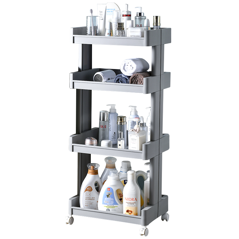 好尔卫生间置物架浴室厕所边柜落地卫浴洗手间储物架多层收纳架 单面四层灰色