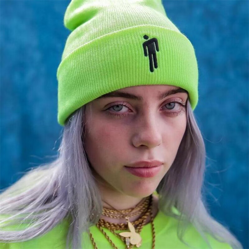 hot kekeins帽子女秋冬billie eilish blohsh针织帽碧梨保暖绿色毛线