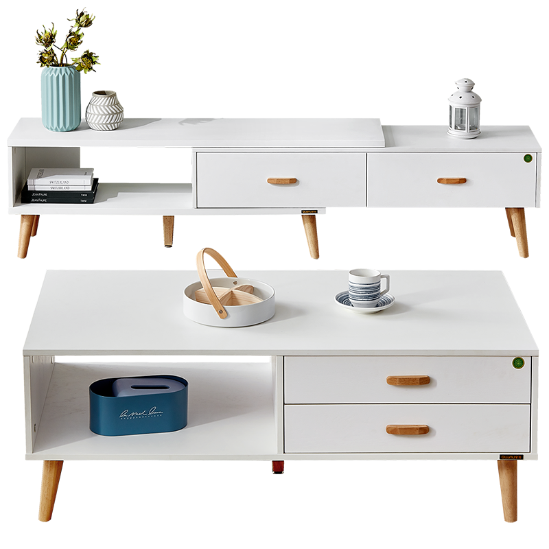 全友家居电视柜茶几套装小户型客厅组合式电视柜北欧半开放式高矮柜储物柜 现代简约茶桌DW1005(闪) 茶几+组合电视柜(主柜)