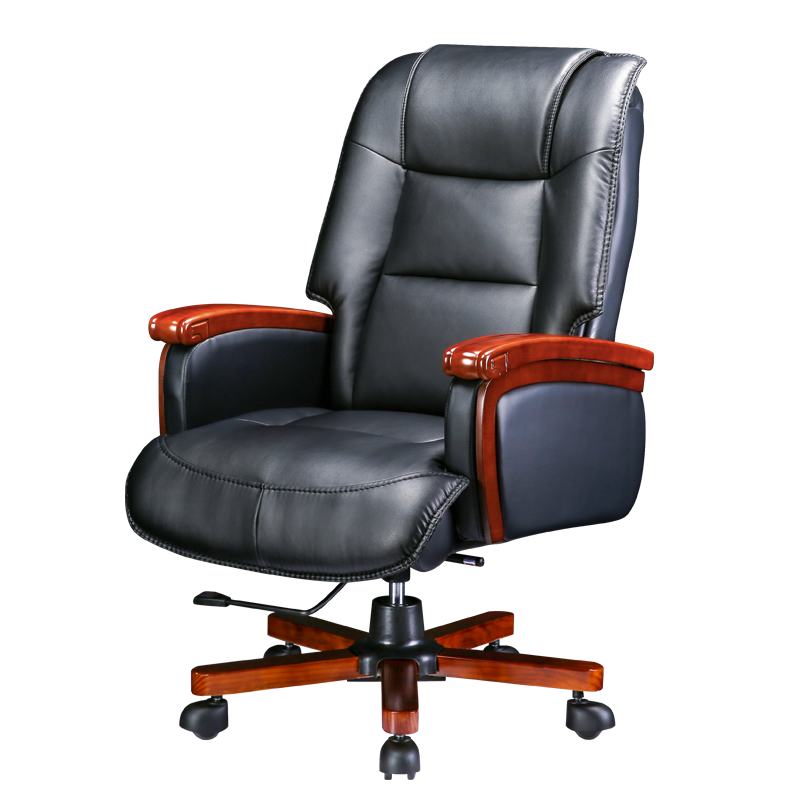黎明 办公家具办公椅升降旋转椅可躺大班椅人体工学老板椅皮艺实木脚电脑椅