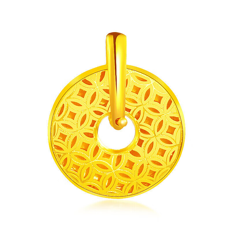 菜百首饰 黄金吊坠 足金六字真言平安扣吊坠不含链 计价 约3.35克