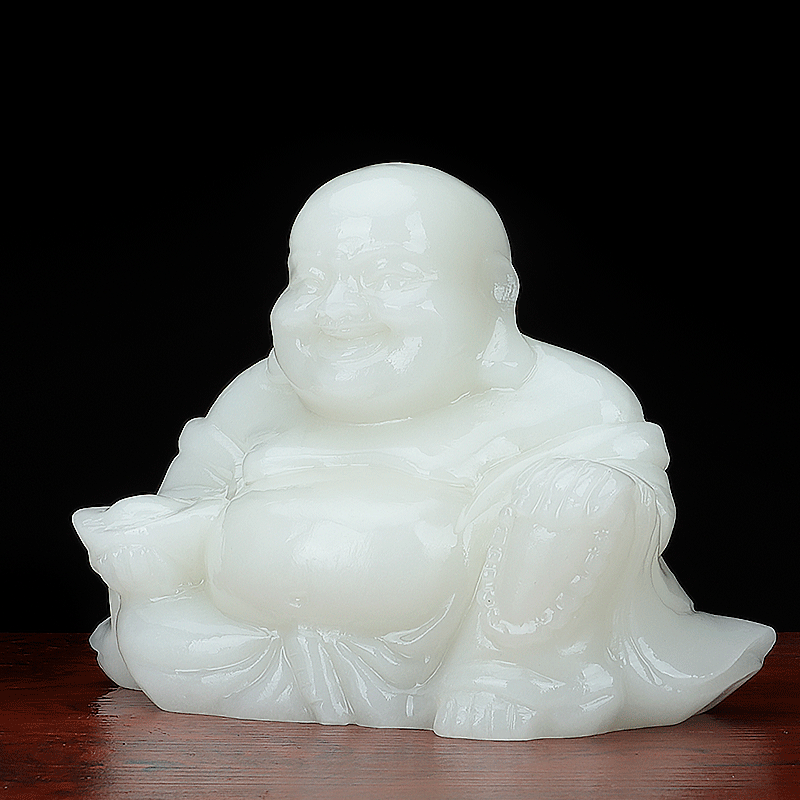 缘汇阁 汉白玉石雕弥勒佛摆件大肚笑佛客厅玄关办公室乔迁开业送礼