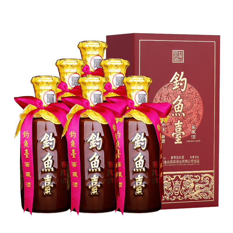钓鱼台窖藏酒 贵州茅台镇酱香型53度白酒节日礼盒收藏粮食酒 整箱6