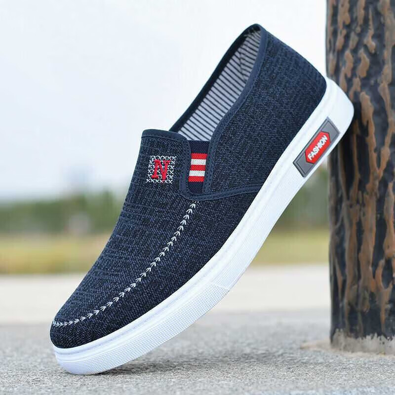 俞兆林春季新款男鞋夏季透气一脚蹬懒人帆布潮鞋休闲板鞋百搭男士(专享) N标（蓝色） 42怎么样,好用不?