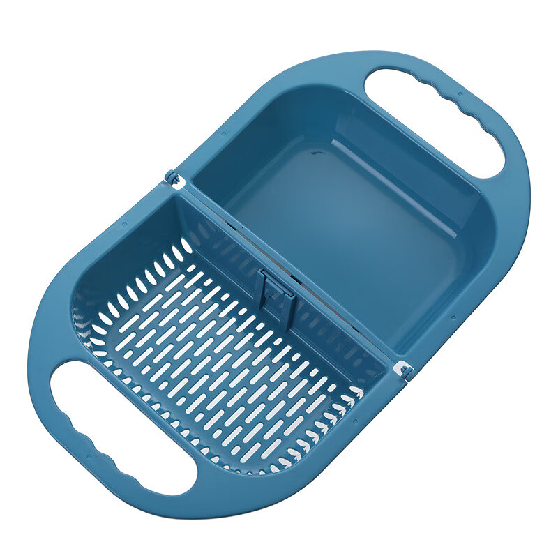 可折叠塑料洗菜盆淘菜盆长方形沥水篮水果盘家用厨房水槽洗碗收纳 深蓝 可折叠