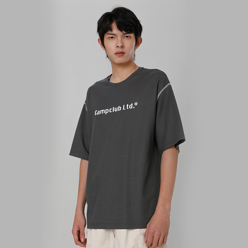 MARKLESS抗菌防蚊T恤男夏季宽松凉感短袖男士印花半袖上衣 TXB3641M 深灰色 2XL