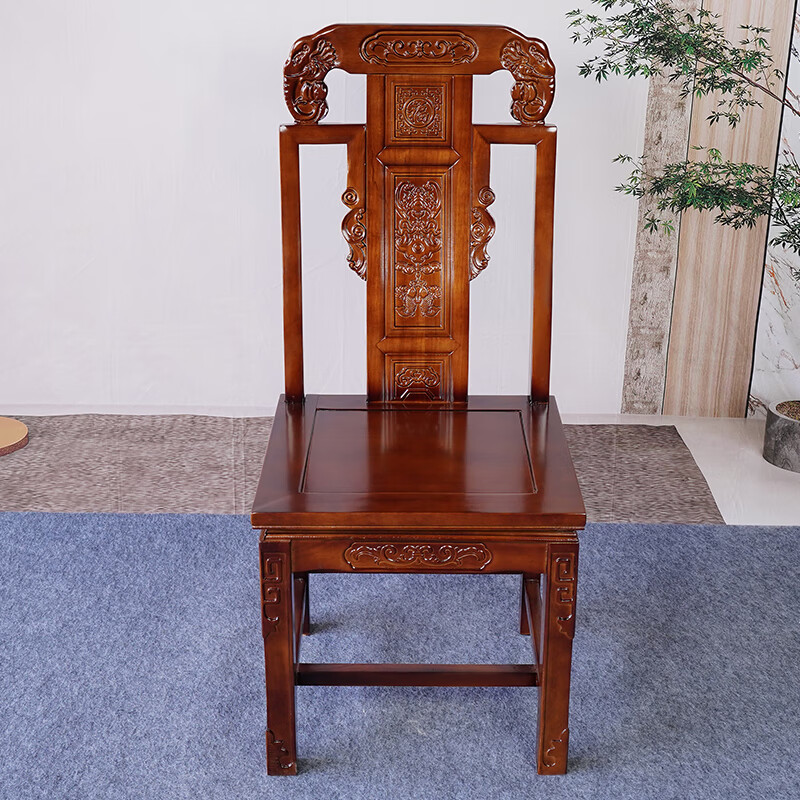 yqxh整装全实木餐椅家用餐桌椅子靠背椅凳子中式饭桌椅仿古雕花象头椅