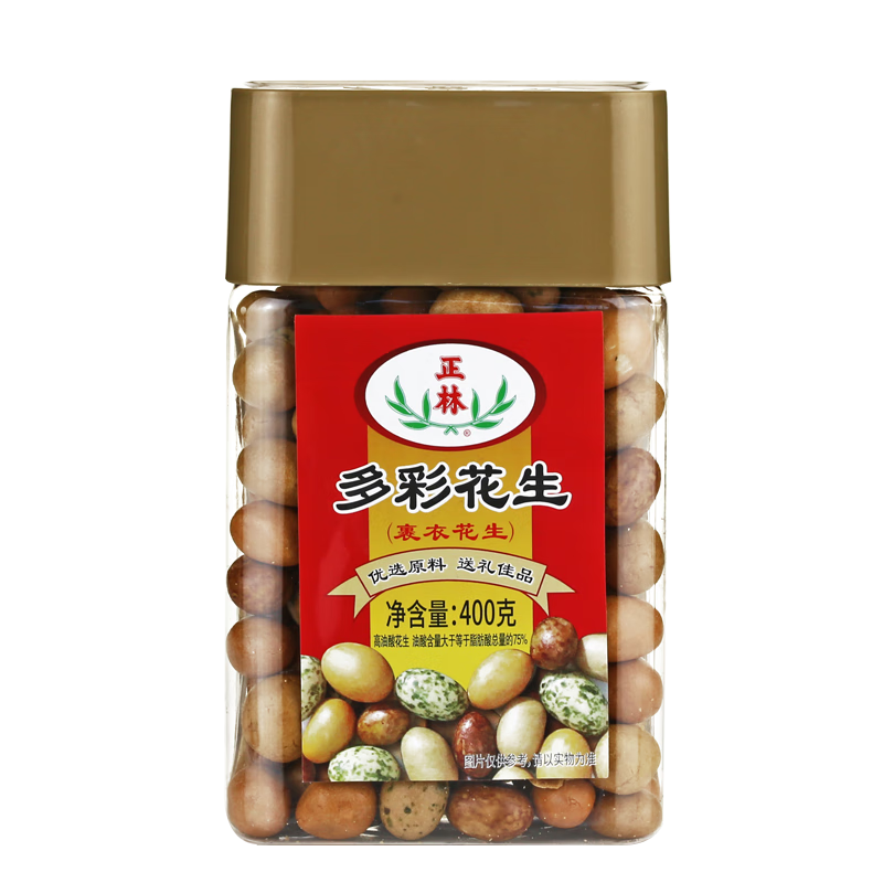 正林多彩花生400g桶罐裝包裝休閑特產花生豆脆皮花生仁大禮包堅果炒貨 多彩花生400g*1罐