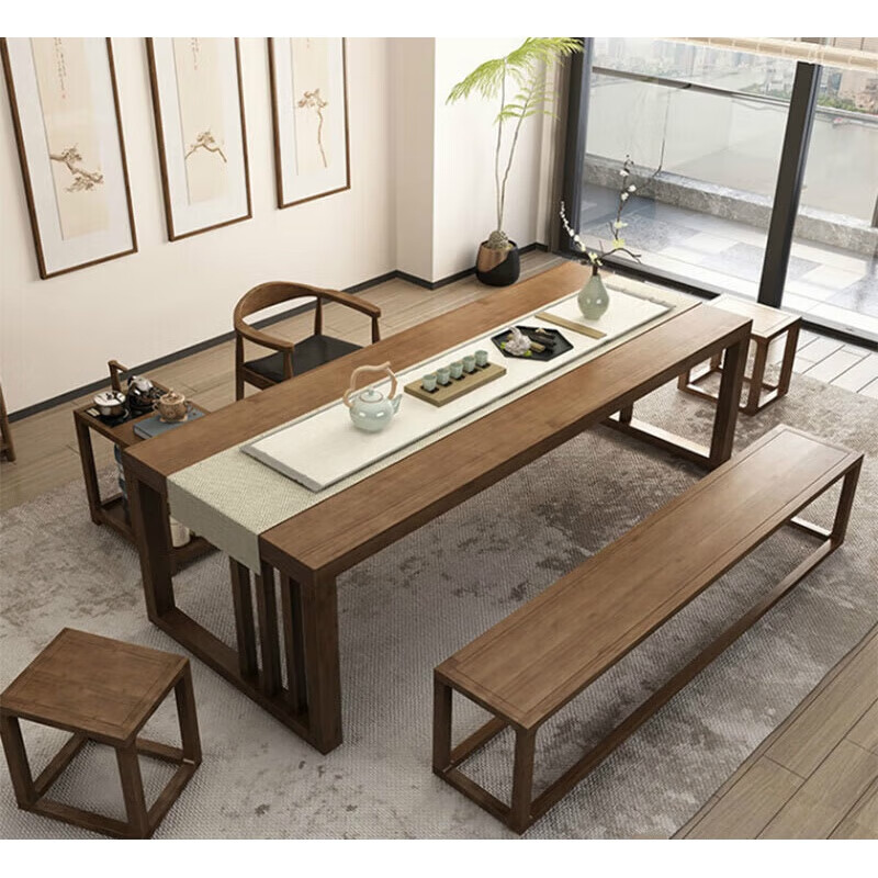 2米茶桌厚5cm 圆桶椅