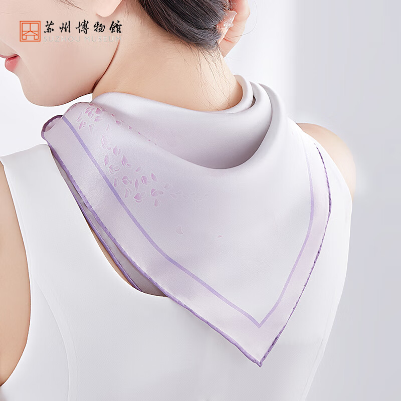苏州博物馆 烟笼紫藤真丝方巾 女士丝巾围巾真丝文创送礼礼品生日礼物送女友 烟笼紫藤真丝方巾