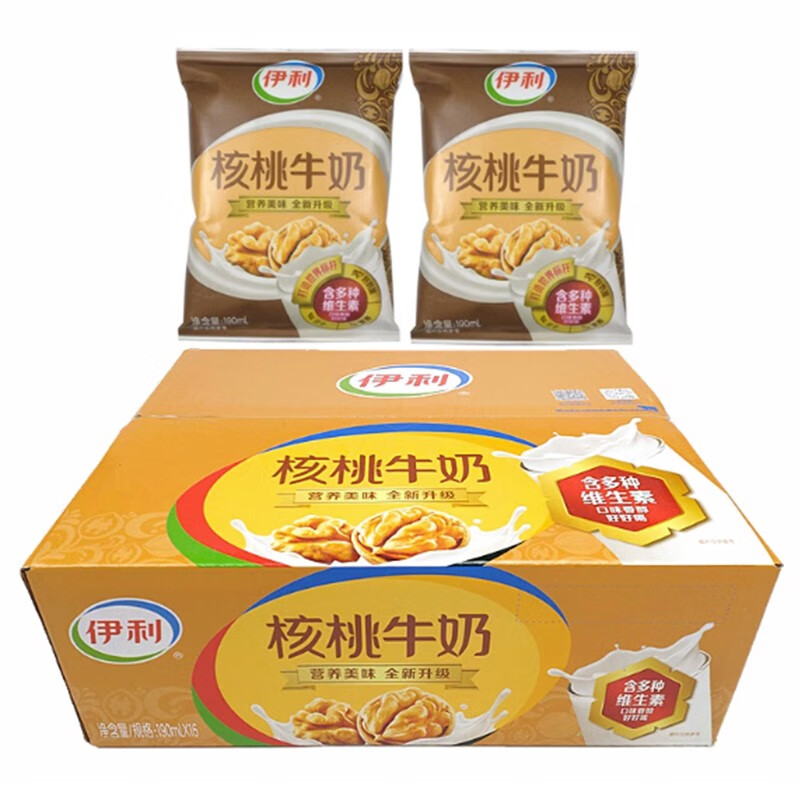 伊利纯牛奶240ml核桃奶190ml臻浓牛奶奶230ml*/12袋儿童营养早餐奶 伊利核桃牛奶190ml*12袋