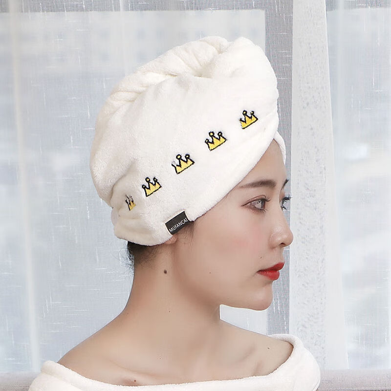 钰伶加厚干发帽女超强吸水速干包头巾洗澡擦长发毛巾可爱浴帽 绣皇冠